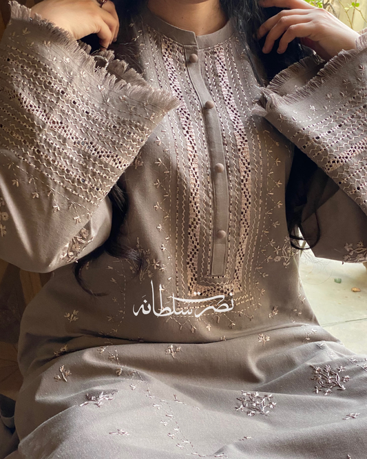 Traditional Hand Embroidery & Tarkashi work Shirt - Coffee Shade