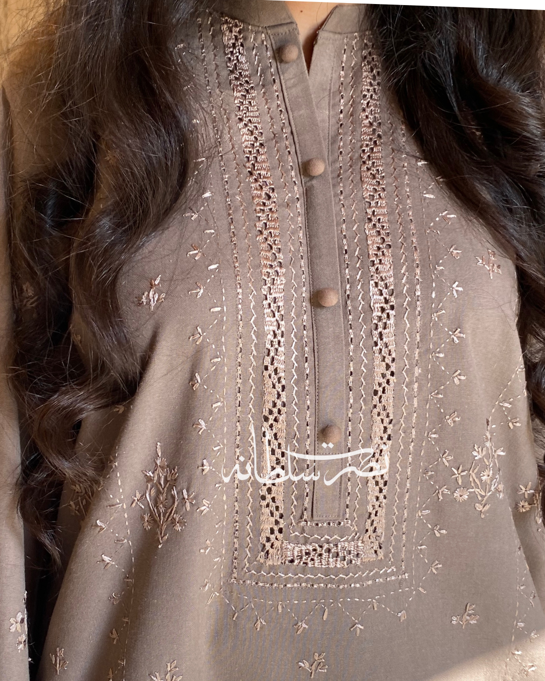 Traditional Hand Embroidery & Tarkashi work Shirt - Coffee Shade