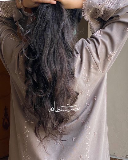 Traditional Hand Embroidery & Tarkashi work Shirt - Coffee Shade