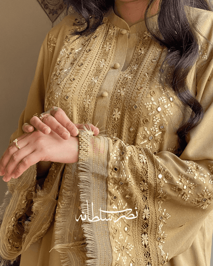 Golden Beige Marina with Hand Embroidery, Tarkashi & Mirror Work