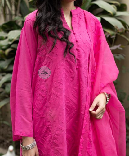 Hot Pink - Swiss Lawn Handcrafted Ralli Work – 2 Piece