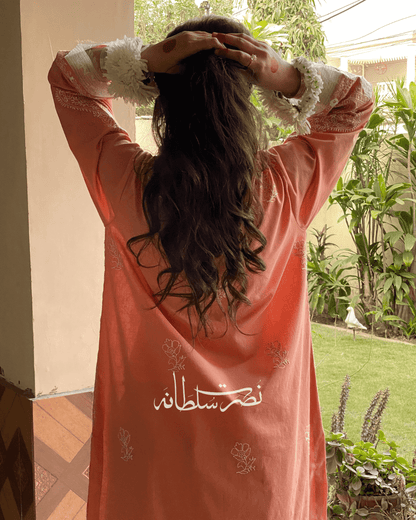 Classic Hand Embroidered Chikankari Lawn Shirt - Fresh Peach