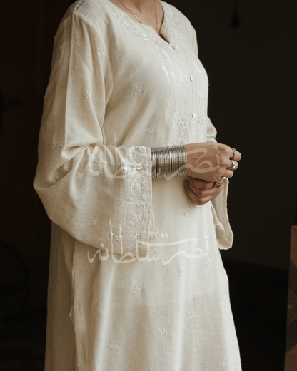 Classic Off White Hand Embroidered Shirt with Tukri Work - Pret