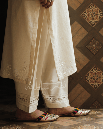 Classic Off White Hand Embroidered Shirt with Tukri Work - Pret