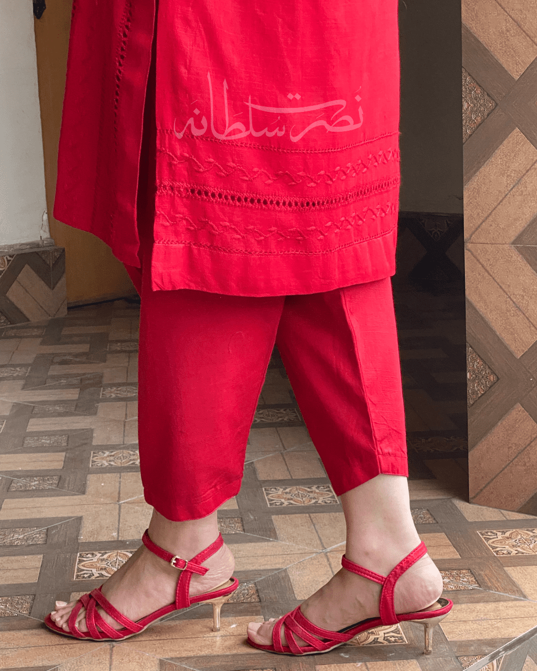 Handcrafted Straight Lines Tarkashi Shirt - Irish Linen - Red Shade