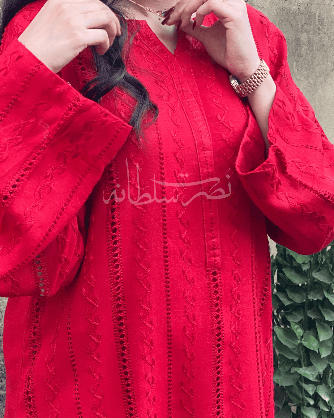Handcrafted Straight Lines Tarkashi Shirt - Irish Linen - Red Shade