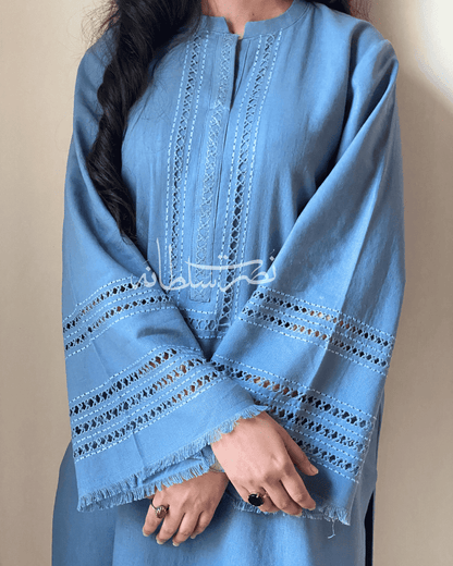 Classic Handcrafted Tarkashi Shirt - Soft Irish Khaddar - Steel Blue