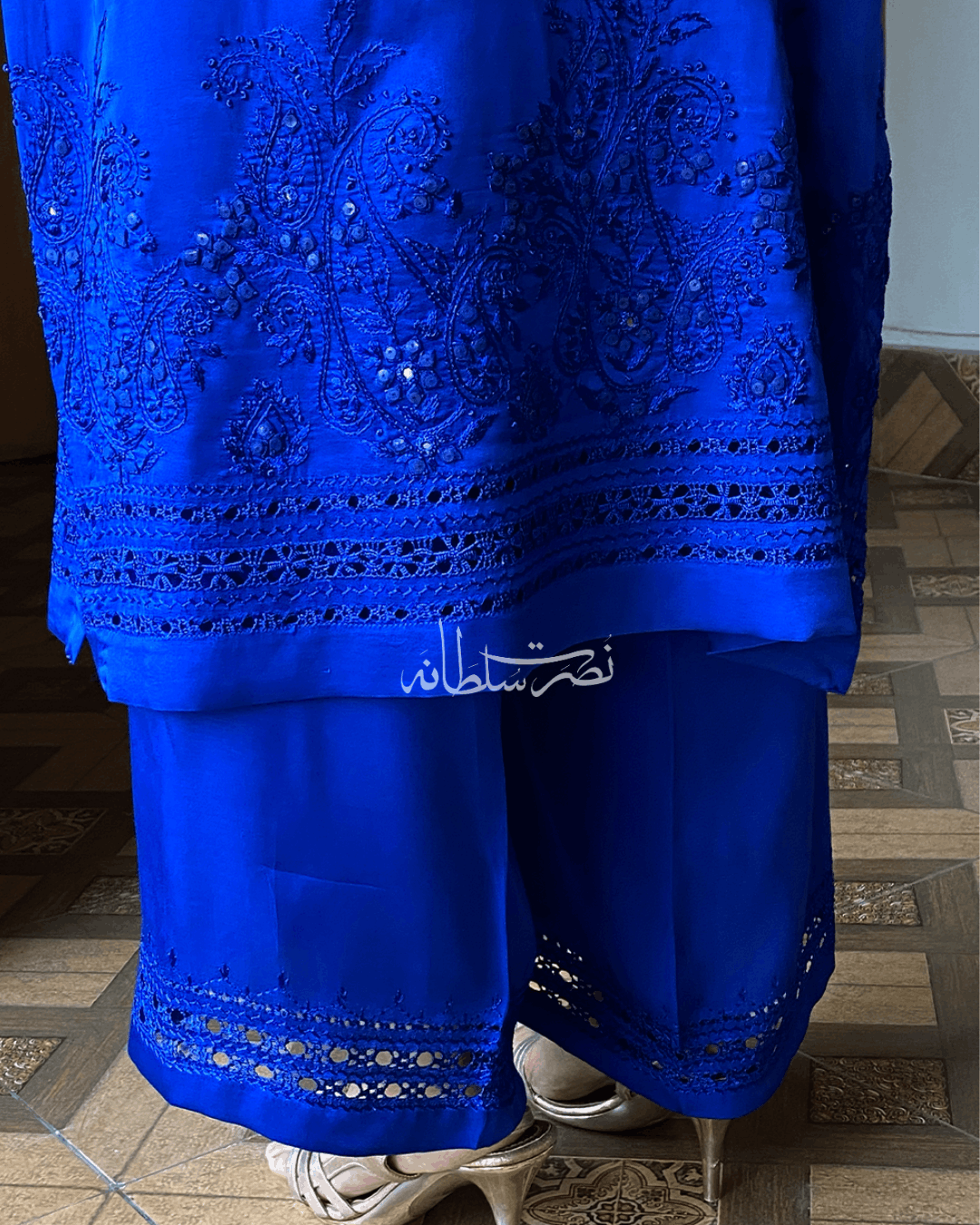 Premium Silk Hand Embroidered Two Piece - Electric Blue Shade