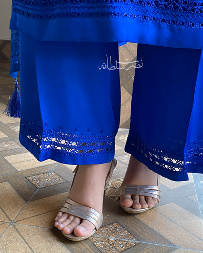 Premium Silk Hand Embroidered Two Piece - Electric Blue Shade