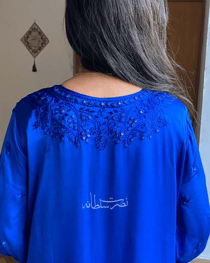 Premium Silk Hand Embroidered Two Piece - Electric Blue Shade