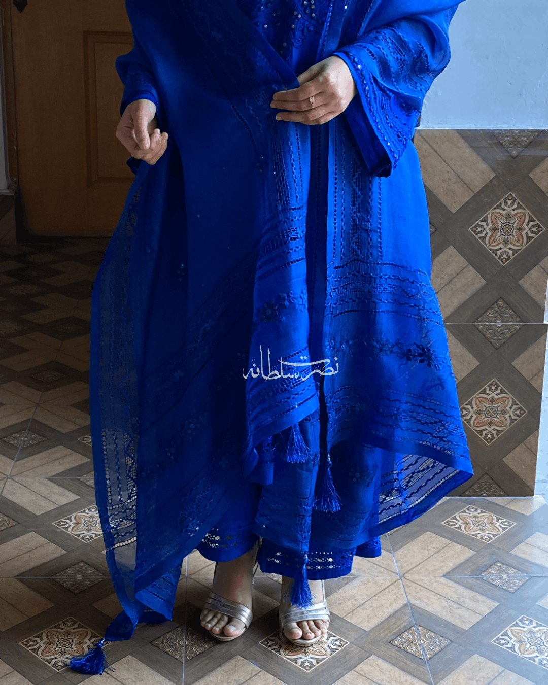 Pure Organza Hand Embroidery and Tarkashi Dupatta - Electric Blue Shade