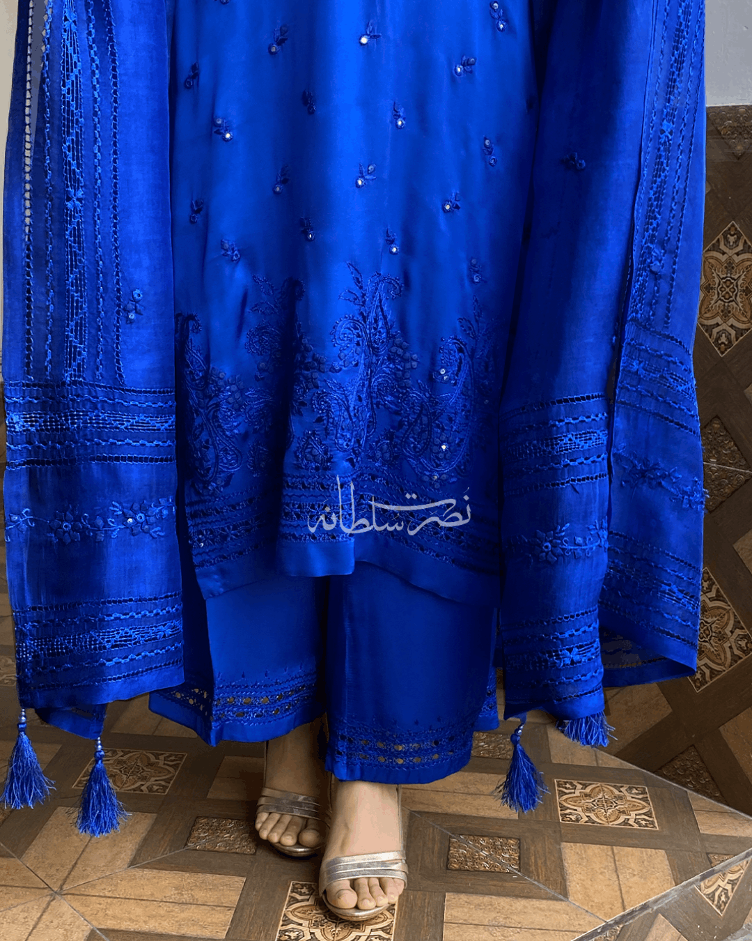 Pure Organza Hand Embroidery and Tarkashi Dupatta - Electric Blue Shade