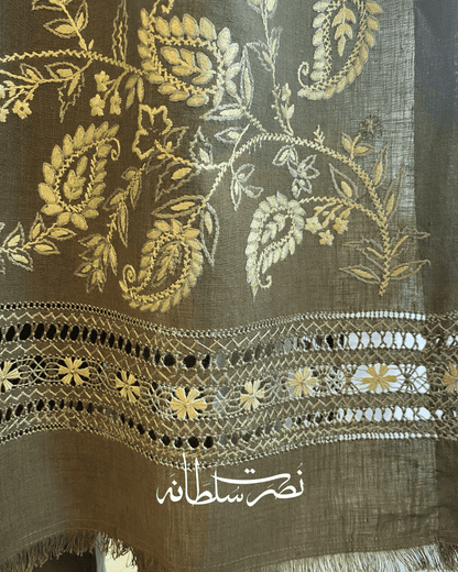 Classical Olive Grey Tarkashi and Hand Embroidered Kurta - Soft Khaddar