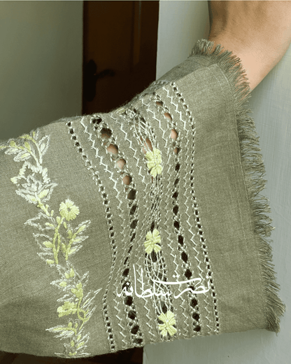 Classical Olive Grey Tarkashi and Hand Embroidered Kurta - Soft Khaddar