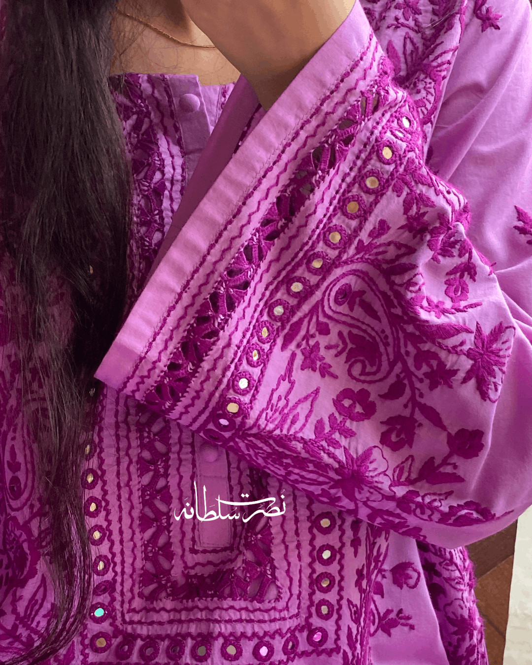 Traditional Handcrafted Pure Lawn Kurta - Lilac Shade