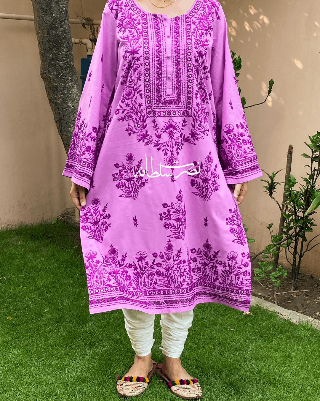 Traditional Handcrafted Pure Lawn Kurta - Lilac Shade