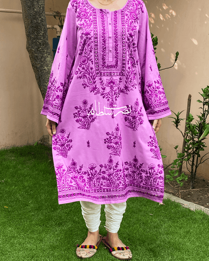 Traditional Handcrafted Pure Lawn Kurta - Lilac Shade