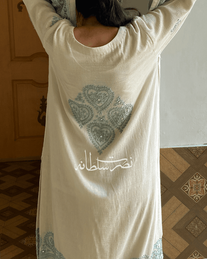 Handmade Ivory Kurta with Tarkashi, Hand Embroidery, Mirror Work Kurta - Irish Lawn