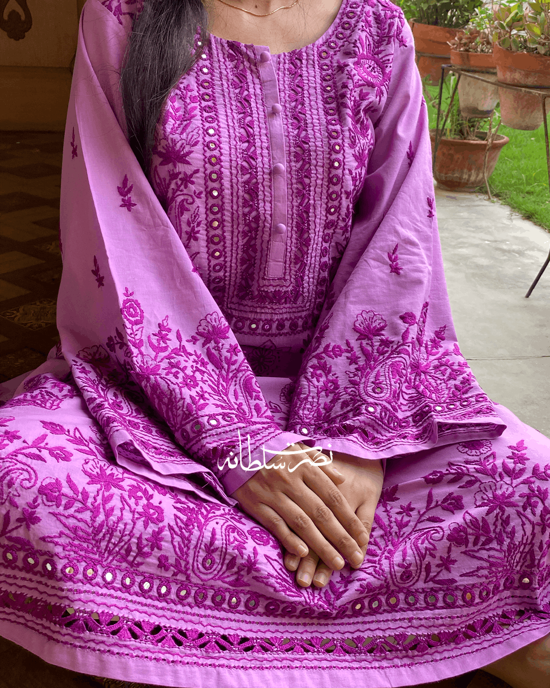 Traditional Handcrafted Pure Lawn Kurta - Lilac Shade