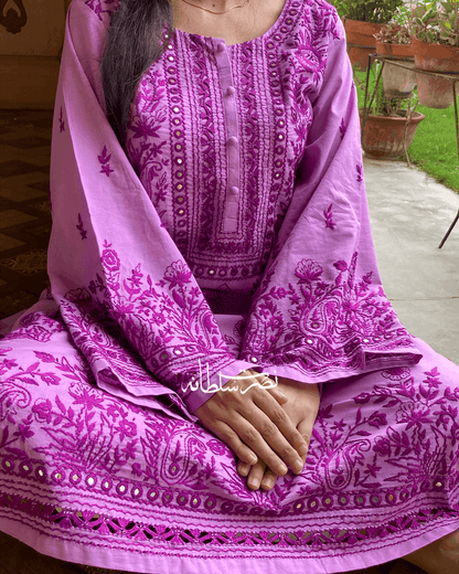 Traditional Handcrafted Pure Lawn Kurta - Lilac Shade