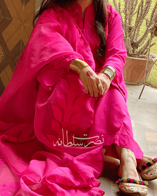 Hot Pink - Swiss Lawn Handcrafted Ralli Work – 2 Piece