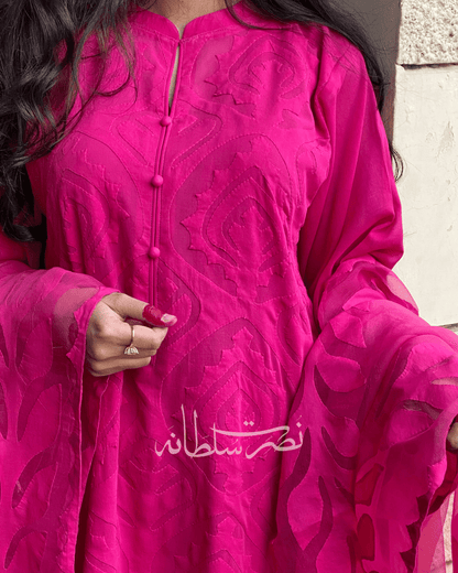 Hot Pink - Swiss Lawn Handcrafted Ralli Work – 2 Piece
