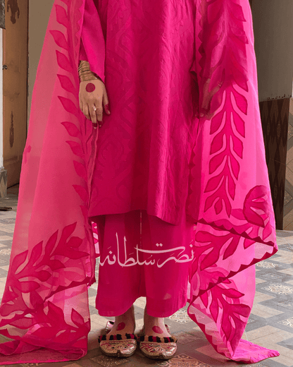 Hot Pink - Swiss Lawn Handcrafted Ralli Work – 2 Piece