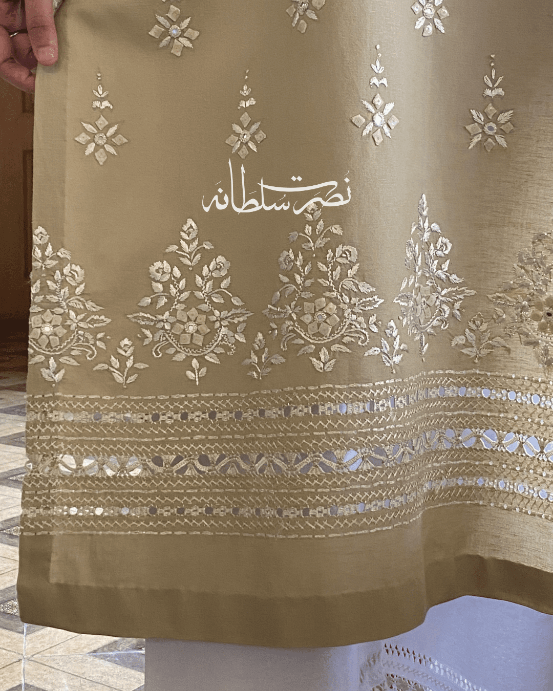 Handcrafted Tarkashi Irish Khaddar Classical Kurta - Warm Ivory Beige