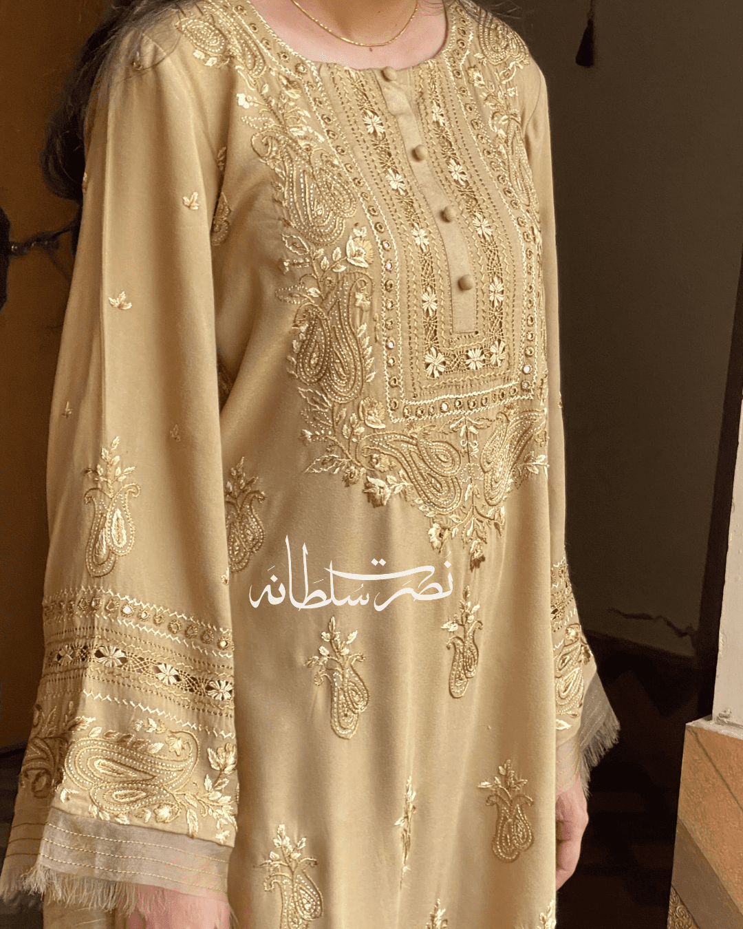 Classical Beige Tarkashi & Hand Embroidered Kurta - Marina