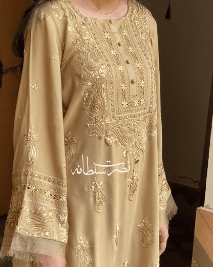 Classical Beige Tarkashi & Hand Embroidered Kurta - Marina