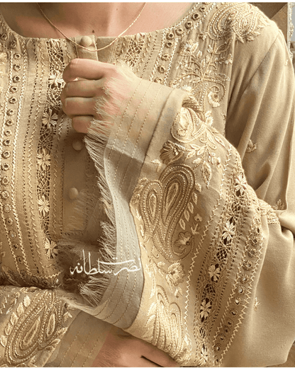 Classical Beige Tarkashi & Hand Embroidered Kurta - Marina