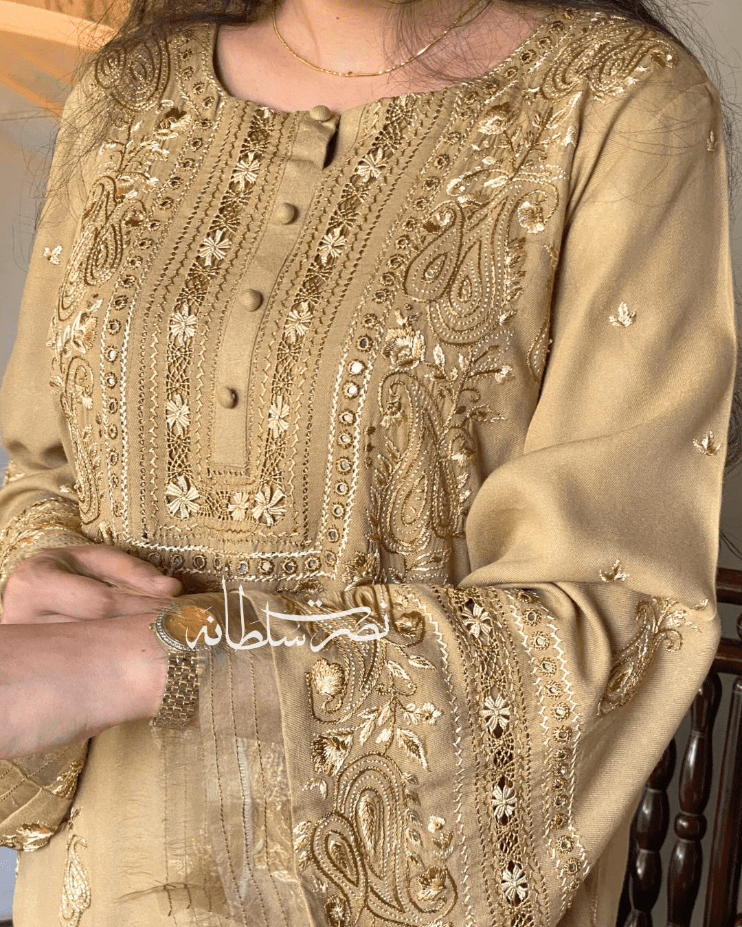 Classical Beige Tarkashi & Hand Embroidered Kurta - Marina