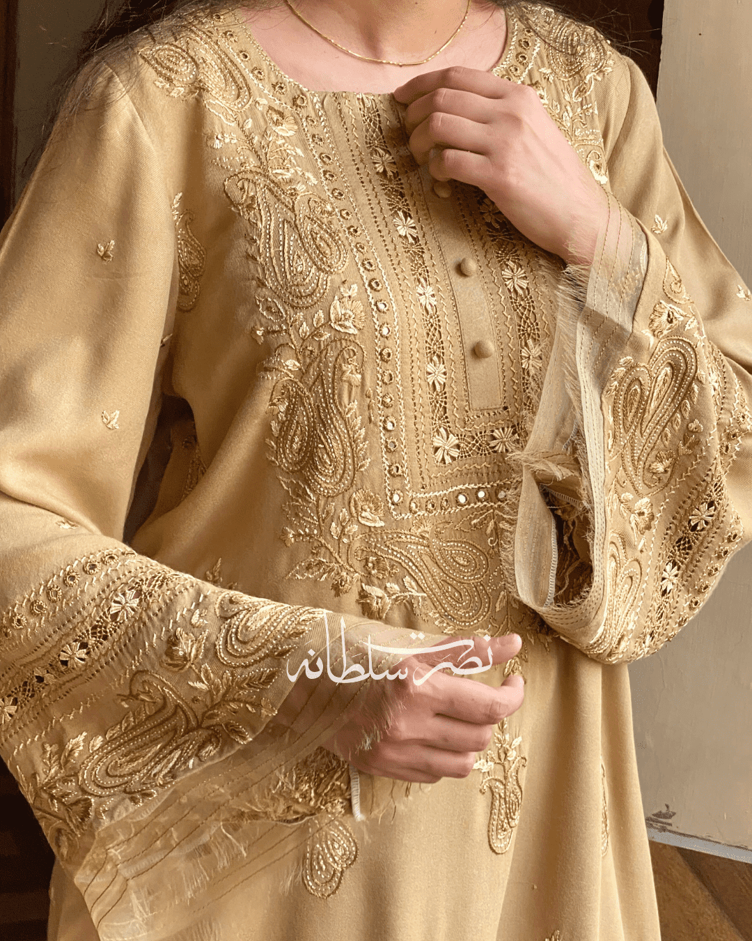 Classical Beige Tarkashi & Hand Embroidered Kurta - Marina