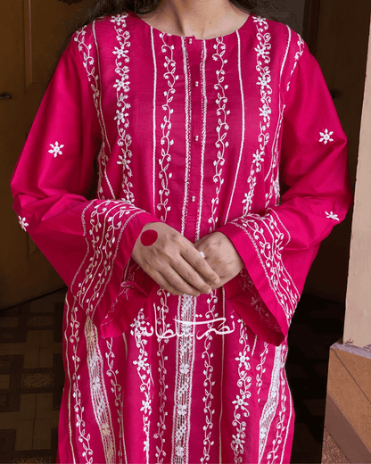 Classic Handcrafted Tarkashi, Tukri and Aari Work Shirt - Mulberry Pink Shade