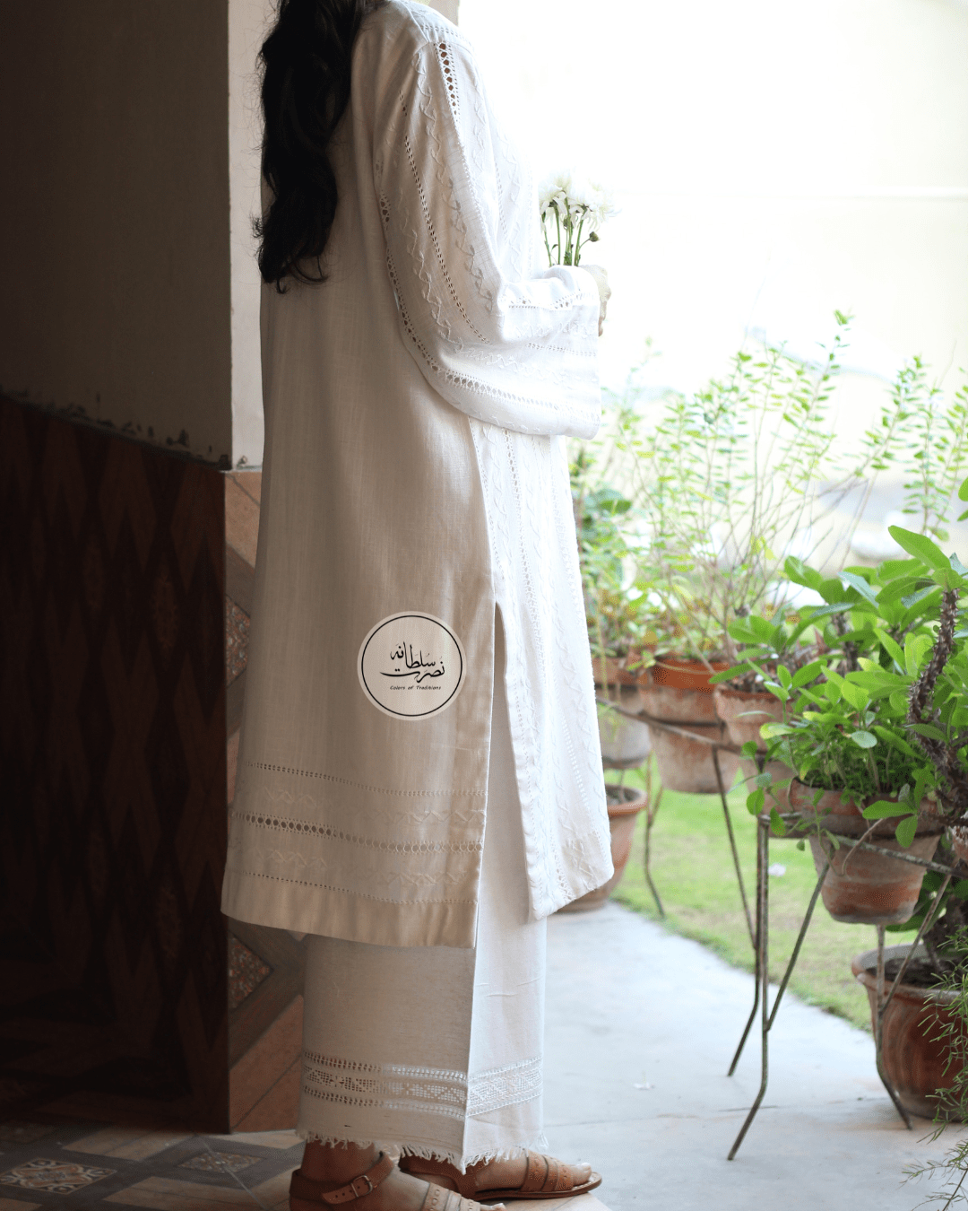 Pearl White Handcrafted Tarkashi Shirt - Irish Linen - Pret