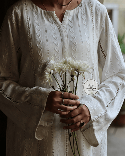 Pearl White Handcrafted Tarkashi Shirt - Irish Linen - Pret