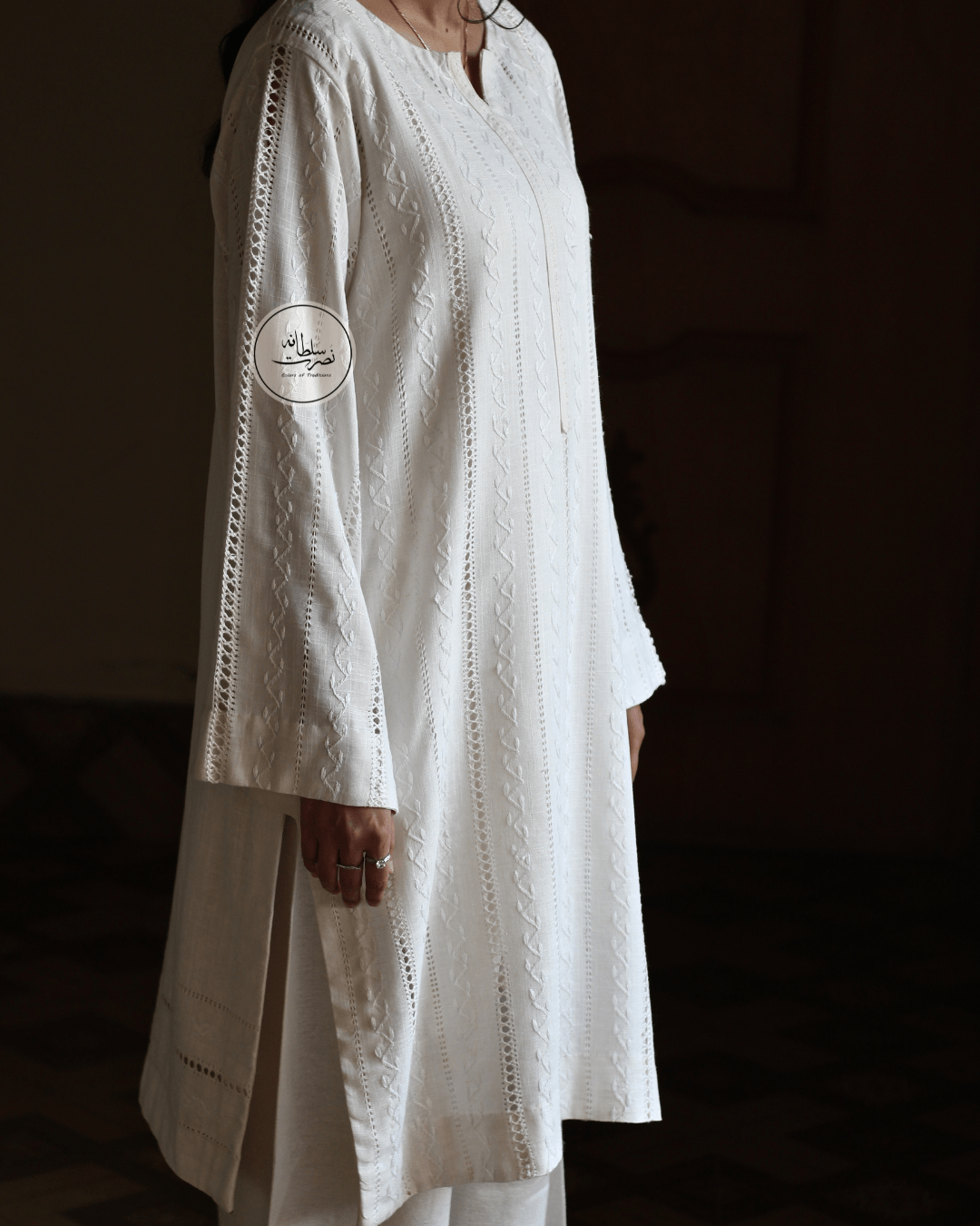 Pearl White Handcrafted Tarkashi Shirt - Irish Linen - Pret