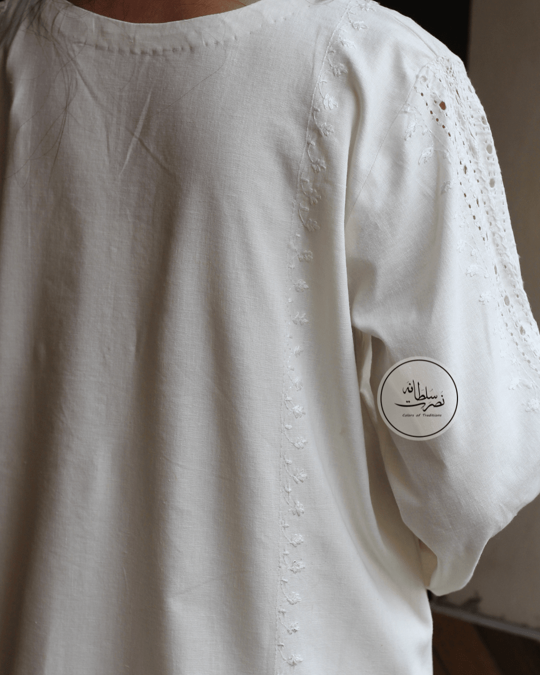 Classic White Hand Embroidered Tarkashi Kurta - Soft Irish Khaddar - Pret