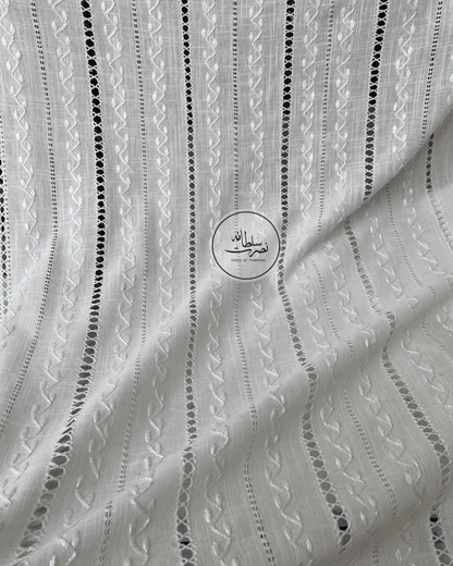 Pearl White Handcrafted Straight Lines Tarkashi Shirt - Irish Linen