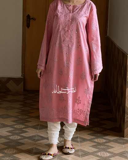 Dust Rose Pink Hand Embroidered, Tarkashi and Mirror Work Kurta