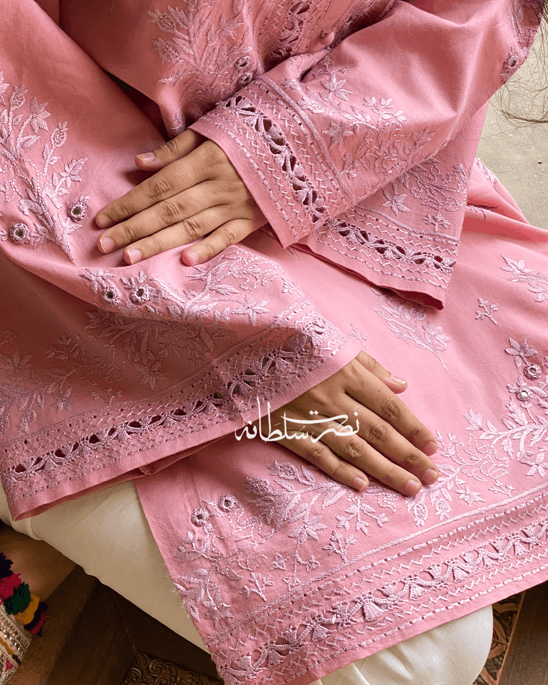 Dust Rose Pink Hand Embroidered, Tarkashi and Mirror Work Kurta