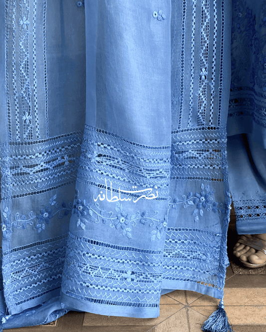 Pure Organza Hand Embroidery and Tarkashi Dupatta - Steel Blue Shade