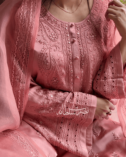 Pure China Silk - Hand Embroidery and Tarkashi Work - Two Piece - Dusty Peach