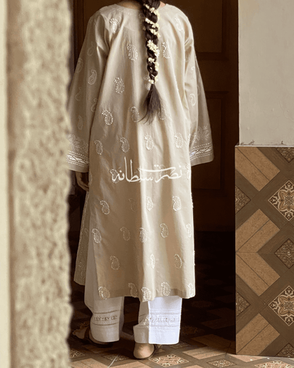 Classic Beige Tarkashi & Hand Embroidered Shirt - Beige Shade