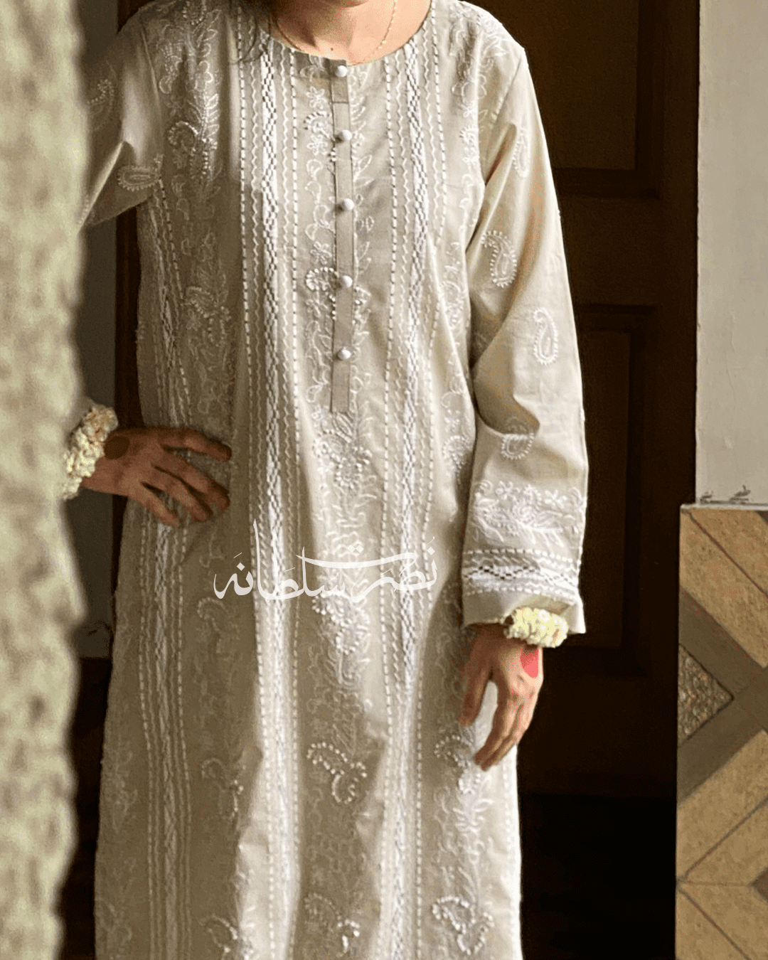 Classic Beige Tarkashi & Hand Embroidered Shirt - Beige Shade