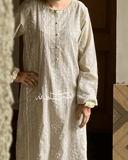 Classic Beige Tarkashi & Hand Embroidered Shirt - Beige Shade