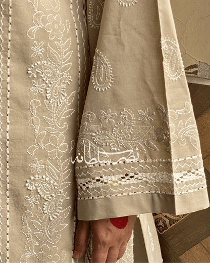 Classic Beige Tarkashi & Hand Embroidered Shirt - Beige Shade