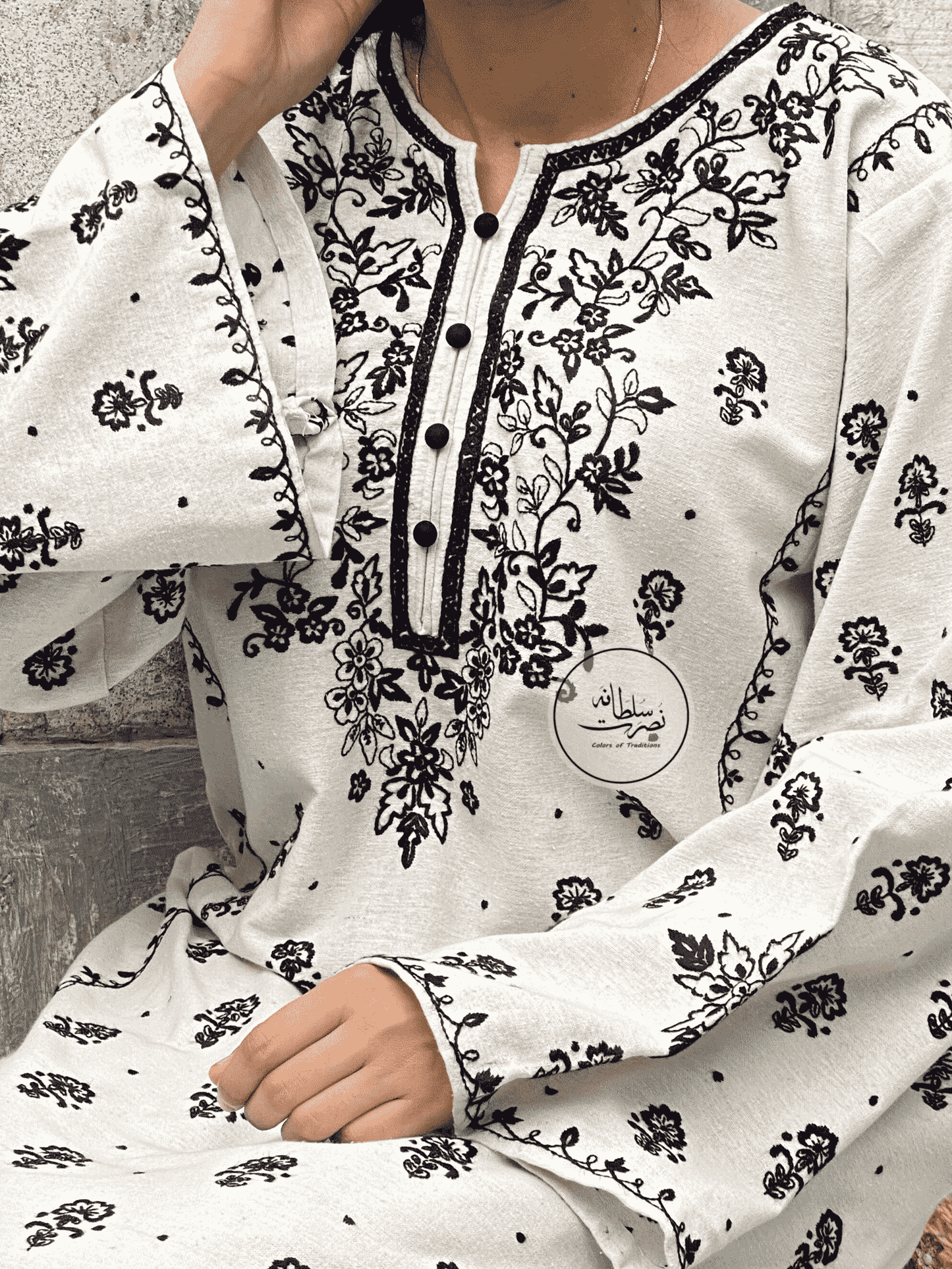 Classic White & Black - Hand Embroidered Winter Soft Khaddar Kurta – Pret