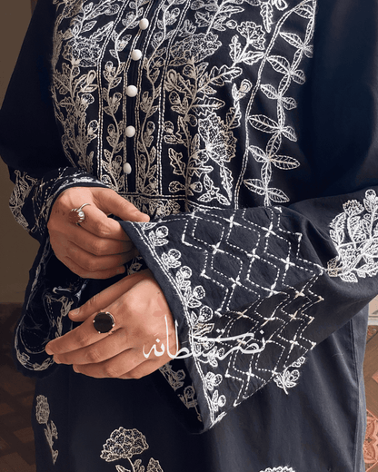 Classic Black - Kacha Tanka Hand Embroidered Shirt - Pret