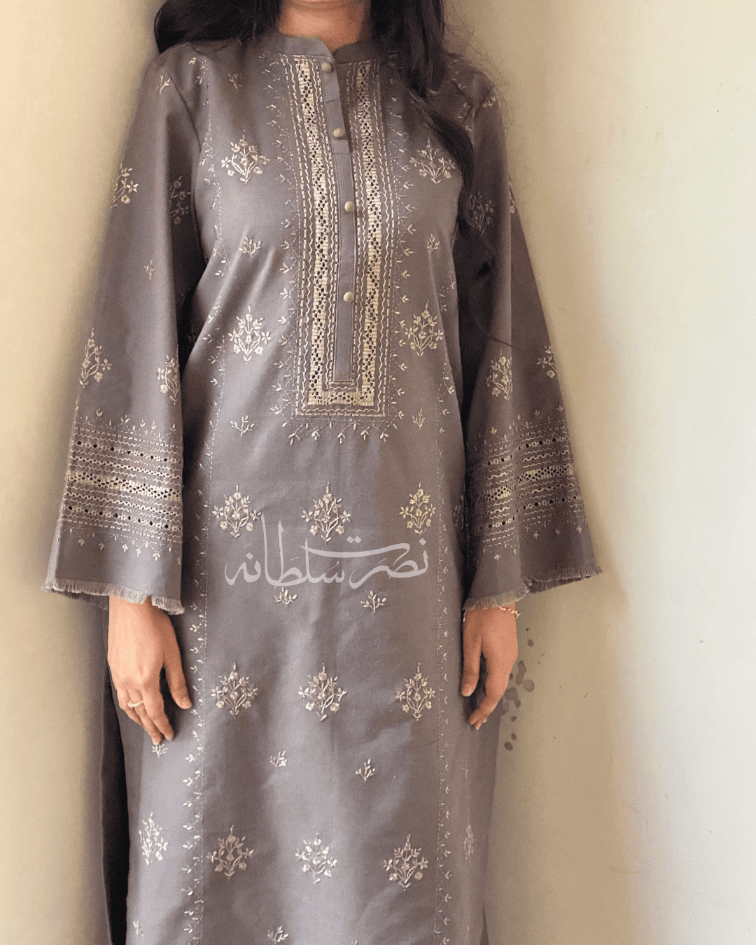 Traditional Hand Embroidery & Tarkashi work Shirt - Coffee Shade